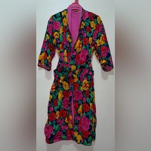 Vintage Victoria Secrets Bright Colorful Floral Terrycloth Lined Robe